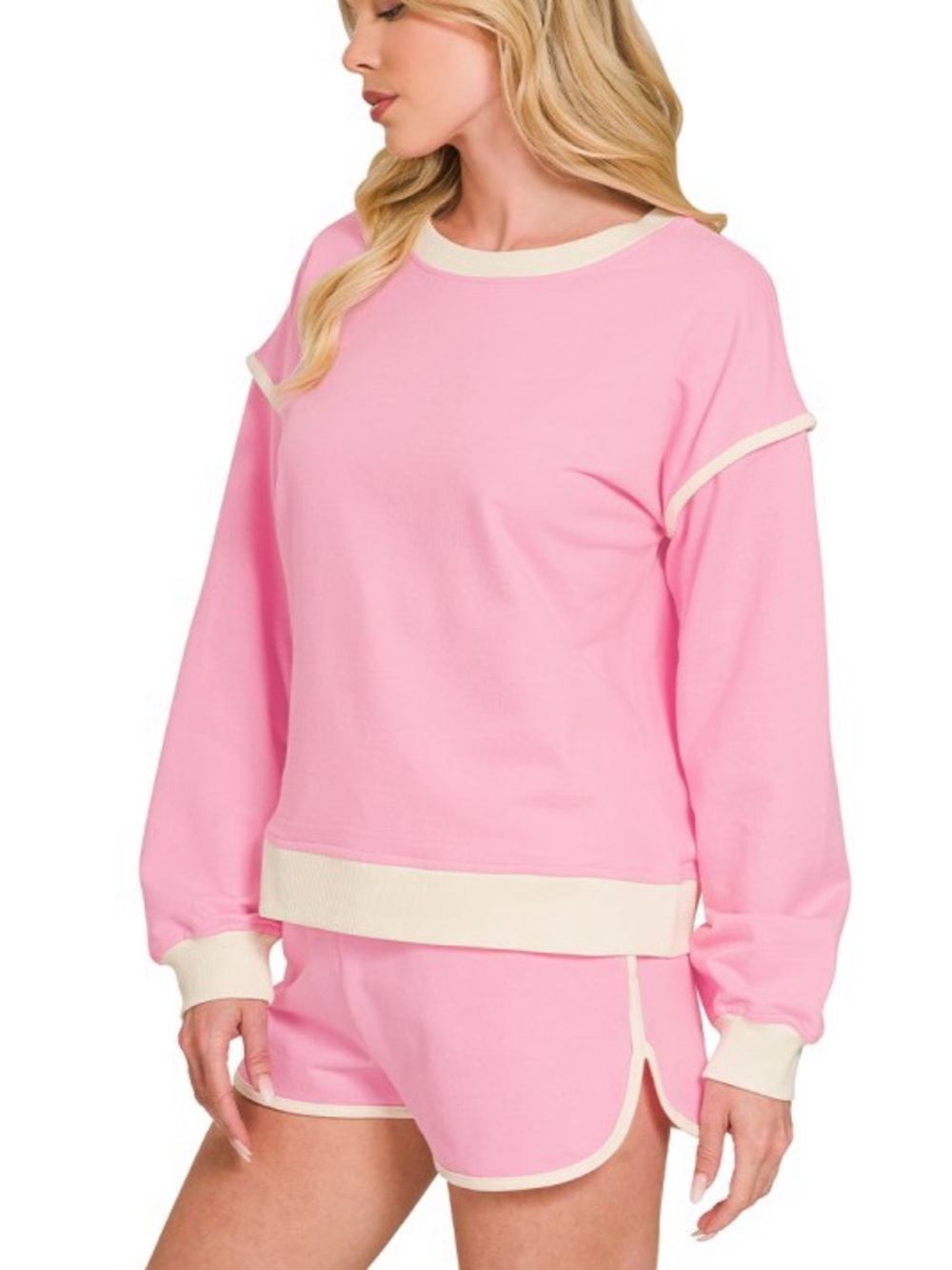 French Terry Pullover & Shorts Set – Candy Pink - Picture 3 of 4